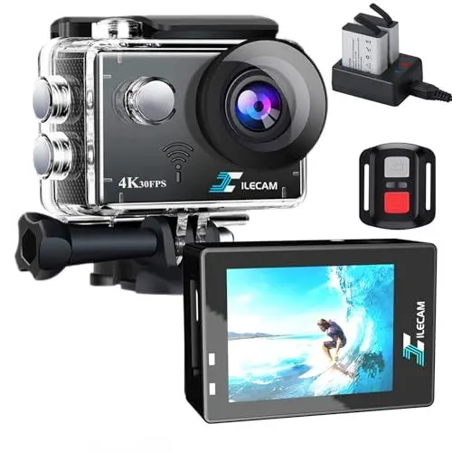 Produktbild: Xile Action Cam 4K20Mp WiFi und 2.4G-Fernbedienung 131FT Unterwasserkamera Mit 2 * 1350mAh Akku und Multifunktionale Accessoires
