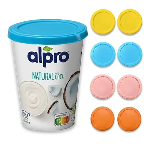 Produktbild: XILMARK JoghurtDeckel 500g, Wiederverwendbarer Deckel für Joghurtbecher, Dosendeckel Wiederverwendbar Silikondeckel Joghurt 500 G, Joghurt Kunststoff-Deckel, Joghurt Mehrwegfrischedeckel, (PACK 8)