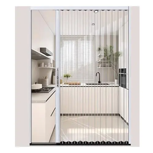 Produktbild: XILYZMO Hochtransparentes Acryl Innen- Falttür, Multifold Geräuschlose Seilrolle Schranktüren, Raumteiler Plissee-Vorhänge Schiebetür Für Schlafzimmer Zuhause Büro(140x140cm)