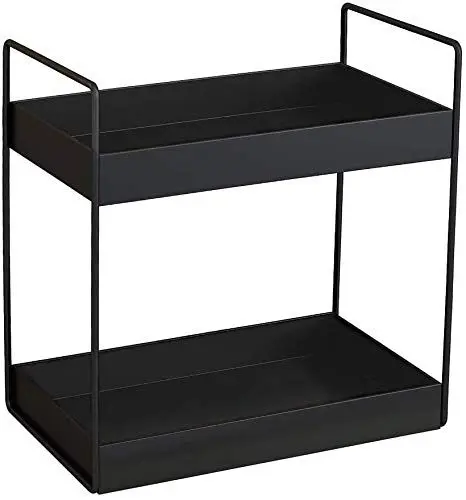 Produktbild: XINGDOZ 2 Tier Küchen Gewürzregal Standregale Duschablage aufbewahrung Badezimmer Arbeitsplatte Unterschrankregal Organizer Vanity Tray Kosmetik & Make-up Lagerung, Schwarz