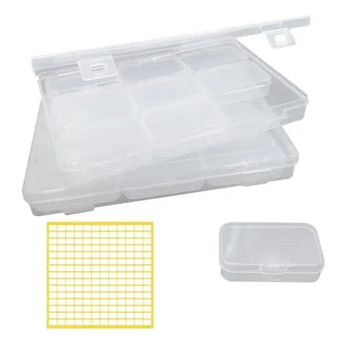 Produktbild: XINGSUI 2 Satz Transparente Plastikbox Klein mit Deckel,Rechteckige Kunststoffbehälter,Bead Storage Containers,für Kunstbedarf, Kleinteile, Perlen, Zubehör(mit Etiketten,1L + 9 S)