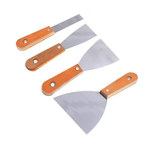 Produktbild: XINGSUI 4 Stück Tapetenschaber-Werkzeuge mit Holzgriff und Metallklinge, ideal zum Entfernen von Tapeten oder anderen Füllstoffen (Metallabstreifer)