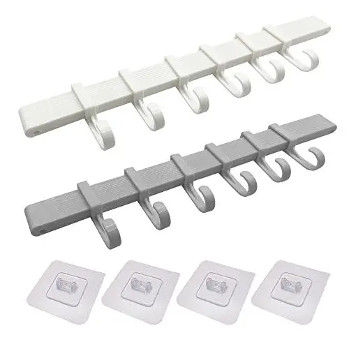 Produktbild: XINGSUI Selbstklebend Küchenhelfer Hängeleiste-2 Sets Abnehmbare Badwandhalterung,Küchenutensilienhalter für Küchen und Badezimmer(Mit 6 Beweglichen Haken)