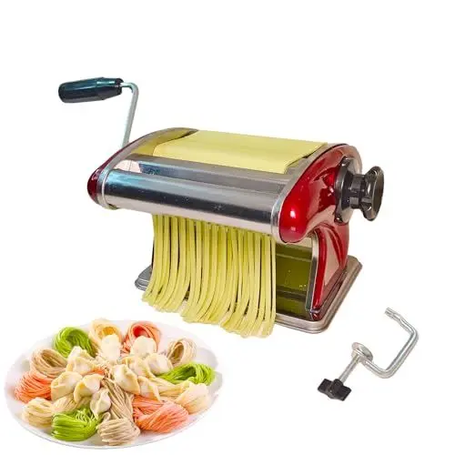 Produktbild: XINGYUEXUAN Manuelle Nudelmaschine Teig Spaghetti Nudeln Walze Presse Maschine Built-in 2 mm & 4 mm Nudelschneider für Familie hausgemachte Verwendung Rot