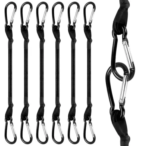 Produktbild: XINJI Spanngummi mit Karabiner 30cm, Spanngummi mit Haken 6 Stück, Expander mit Haken, Gepäckspanner mit Karabinerhaken für Anhängerplane, Dachträger, Camping, Sonnensegel, Schwarz
