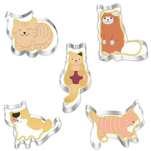 Produktbild: Xinlon 5 Stück Katzen Keksausstecher Plätzchenausstecher Katze, Ausstechformen Kinder Katze, DIY Tiere Keksausstecher für Backen Fondant Alltägliche und Festliche Bankette, Ausstechformen Weihnachten