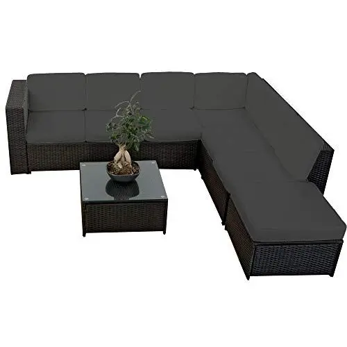Produktbild: XINRO 20tlg Rattan Garten Lounge Gartenmöbel Set - LoungeSet Polyrattan Garnitur Sitzgruppe - In/Outdoor - handgeflochten - mit Kissen - schwarz