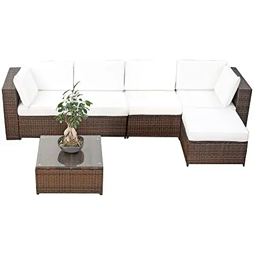 Produktbild: XINRO Rattan Garten Lounge XXL 18-TLG 4-Sitzer Polyrattan braun-Mix Kissen Weiss