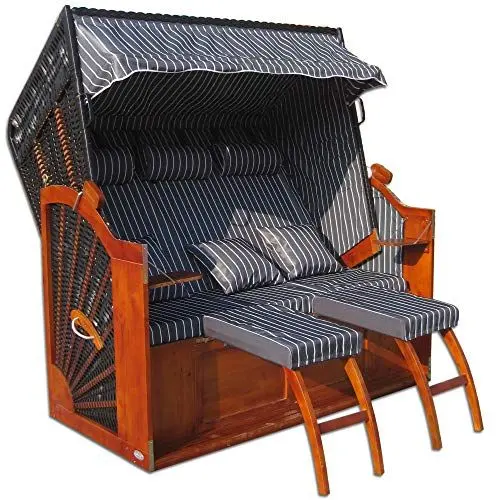 Produktbild: XINRO® Strandkorb XXXL 152cm cm breit anthrazit-grau 3-Sitzer Volllieger Polyrattan schwarz