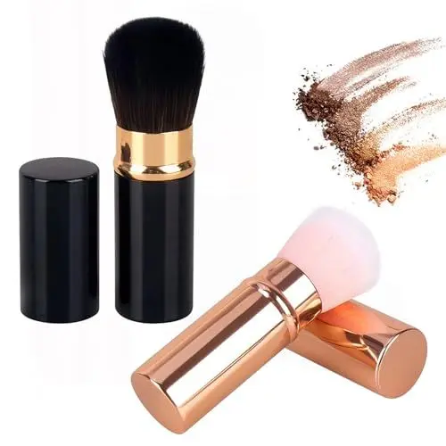 Produktbild: XINSUO 2 Stück Einziehbarer Puderpinsel, Reise-Make-Up-Pinsel Für Flüssige Foundation, Lose Puder, Creme Oder Flüssige Kosmetik (Schwarz, Rosa)