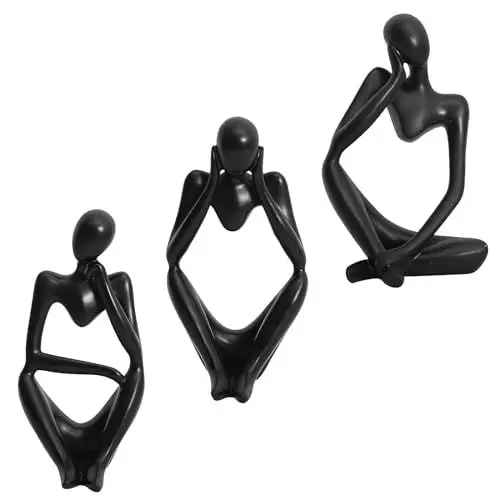Produktbild: XINTANGXIA 3 Stück Denker Skulptur Deko Abstrakte Kunst Figuren Statuen Deko Personalisierte Abstrakte Ornamente für Wohnzimmer Bücherregal Esstisch Büro (Schwarz)