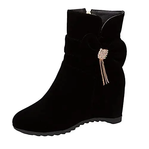 Produktbild: XINXINIO Damen Elegante Stiefeletten mit Keilabsatz und einfarbig (Schwarz, 37 EU)