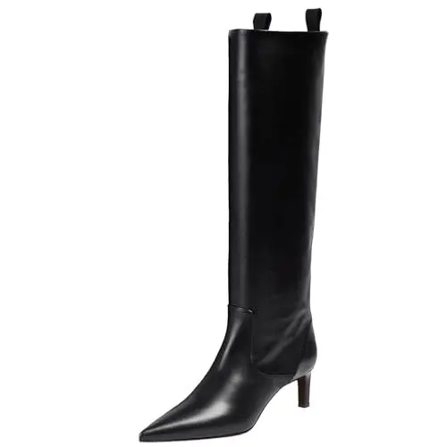 Produktbild: XINXINIO Damen Kniehohe Stiefel mit Dünnem Absatz und Spitzer Zehenpartie (Schwarz,41)