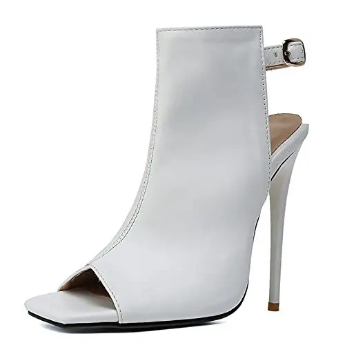 Produktbild: XINXINIO Damen Peeptoe Stiefeletten Slingback Sandalen mit Stiletto (Weiß, 39)