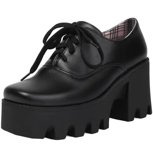 Produktbild: XINXINIO Damen Plateau Loafer Schnürpumps Mode Flatform Schuhe (Schwarz,35)
