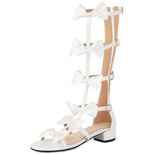 Produktbild: XINXINIO Gladiator Sandalen mit Offener Zehenpartie für Damen mit Reißverschluss und Schnalle (Weiß,35)