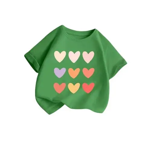 Produktbild: XINYUNZU Mädchen T-Shirt Baumwolle Rundhals Mode Tee Shirt Casual Cute Top Sommer Kuschel Oberteile Kurzarm Kleidung Kinder Outdoor Freizeit T-Shirts für Mädchen Sale Angebote Grün 6 Jahre