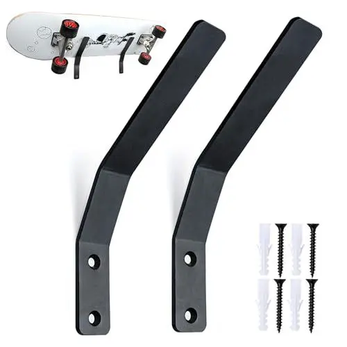 Produktbild: xiruiubao Skateboard Wandhalterung, Metall Skateboard Halterung Wand, Multifunktionale Wandhalterung Haken Aufhänger Halter für Skateboard Longboard Pennyboard (2 Stück, Schwarz)