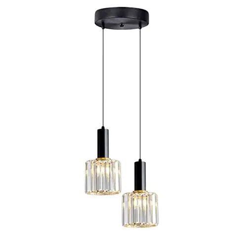 Produktbild: XIRYTU-H Modern Kleine Kristall-Pendelleuchte für Kücheninsel Esszimmer Schlafzimmer, Schwarzer Sockel Kristall-Deckenleuchte Hängelampe (2-Licht)