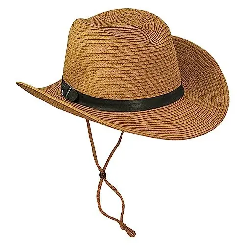 Produktbild: Xiuyer Cowboyhut Strohhut Damen Herren Sonnenhut Sommer Strandhut Westernhut Panama Hut Unisex Cowboy Hut Faltbar Strohhut Krempe Sommerhut (Khaki)
