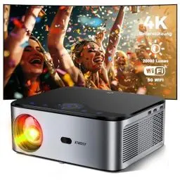 Produktbild: XIWBSY Beamer 4K, 20000 Lumen LED Beamer Android, Full HD 1080P Bluetooth Beamer, LED Heimkino Video Beamer 300 '' Display, Eingebaute APP/WiFi Mirroring Smart Projektor mit YouTube/Netflix