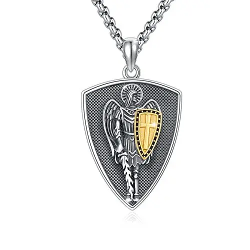 Produktbild: XIXLES St Michael Anhänger Halskette Archangel Michael Medaille Kette Religiöser Schmuck 925 Sterling Silber Saint Michael Halskette Christlicher Schmuck Amulett Geschenke für Herren Damen