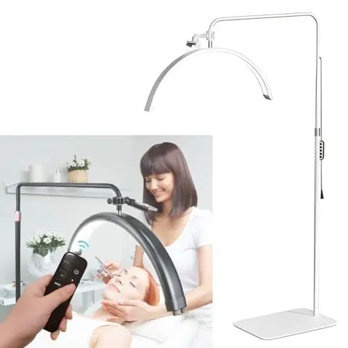 Produktbild: Xiyocadt LED Stehlampe Halbmond Lampe für Wimpernverlängerung,Kosmetiklampe mit Telefonständer,320° Drehbarer Lampenkopf,für Make-up,Nägel,Gesichtsbehandlung und Tätowierung,Weiß,28in