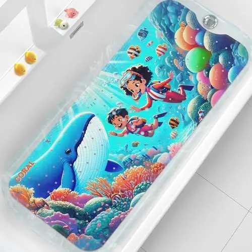 Produktbild: XIYUNTE Badewannenmatte Kinder, 100x40cm Duschmatte Badematte rutschfest, Extra Komfortabel Badematte Kinder, Anti Schimmel Antibakteriell Badewanne Antirutschmatte BPA frei & Maschinenwaschbar