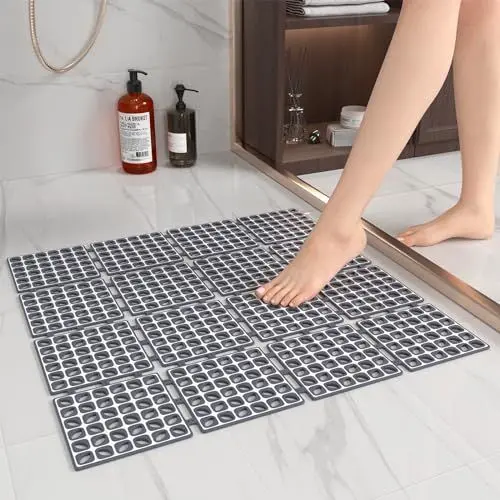 Produktbild: XIYUNTE Duschmatte rutschfest - 60x60cm Antirutschmatte für die Dusche, Badematte rutschfest schimmelresistent und maschinenwaschbar, Antirutschmatte Dusche quadratisch BPA-frei und latexfrei, Grau