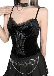 Produktbild: XKBHYD Goth Lace-Up Schwarz Camis Vintage Verband Samt Korsett Tops Gothic Aethetic Spitze Trim Frauen Sexy Backless Grundlegende Leibchen