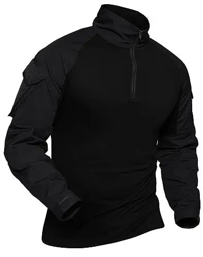 Produktbild: XKTTAC Combat Shirt Tactical mit 2-4 Taschen Herren Militär Ausrüstung Security Outdoor Polizei Hemd Bundeswehr Paintball Airsoft(B-bk/2 Taschen,L)