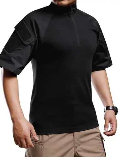 Produktbild: XKTTAC Combat T-Shirt Tactical Shirt mit 2 Taschen Herren Militär Ausrüstung Security Outdoor Polizei Army Hemd Bundeswehr Paintball Airsoft (BK,S)