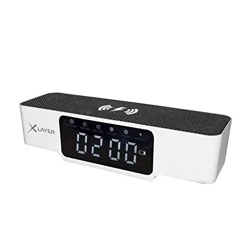 Produktbild: Xlayer Ladegerät Wireless Charging Alarm Clock, Wireless Charger Digitaluhr mit Induktions- Ladefunktion für Smartphones und Tablets, Qi Ladestation, Weiß