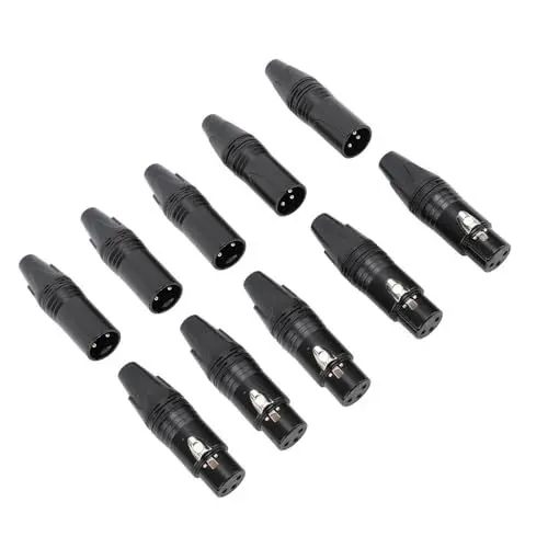 Produktbild: XLR-Stecker, Schwarzes Gehäuse, Professioneller Ersatz 5 Männlich 5 Weiblich, 10 Stück Hochleitfähige XLR-Lötanschlüsse für Kabel für Mikrofone