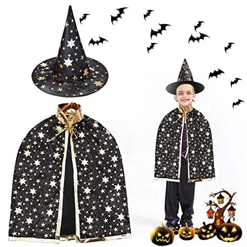 Produktbild: XLZJYIJ Kinder Halloween Kostüm, Zauberer kostüm kinder, Zauberer Mantel, Kinder Zauberer verkleiden, Wizard Cape Witch Umhang mit Hut, Zauberer Mantel mit Requisiten für Cosplay Party