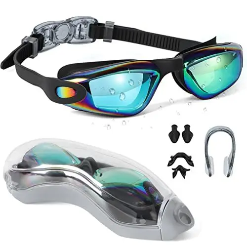 Produktbild: XLZJYIJ Schwimmbrille, Unisex Schwimmbrille, UV-Schutz & Antibeschlag Taucherbrille, Klare Sicht Weiche Silikondichtung, mit Nasenklammern und Ohrstöpsel, Schwimmbrillen für Erwachsene Jugendliche