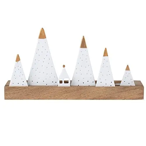 Produktbild: Räder Living Xmas Lichtobjekt Berge aus Porzellan und Akazienholz mit Goldakzenten in der Größe 25x7x13,5cm, 89874