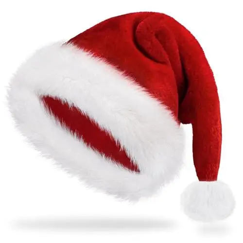 Produktbild: xmasell Weihnachtsmütze Nikolausmütze Erwachsene Plüsch Rand Weihnachtsfeier Rote Santa Mütze Nikolaus Warm Dicker Fellrand Weihnachtsmann mütze für Herren/Damen Familie Weihnachten