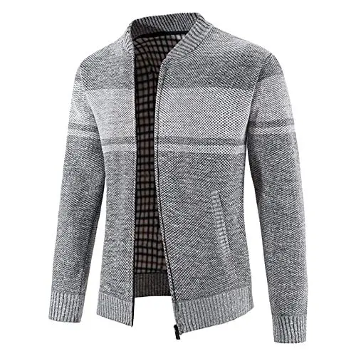 Produktbild: Xmiral cardigan herren reißverschluss Herren Strickjacke Cardigan Grobstrick Pullover mit Stehkragen (A-Grey, L)