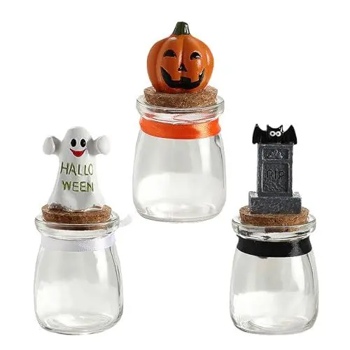 Produktbild: Tanant 3 Stück Halloween-Fächer-Süßigkeitsglas, Fledermaus-Kürbis, Kleines Glasgefäß, Halloween-Dekoration, Glas-Mini-Gläser mit 3D-Kürbis-Geist-Grab-Deckel für Küchentisch,