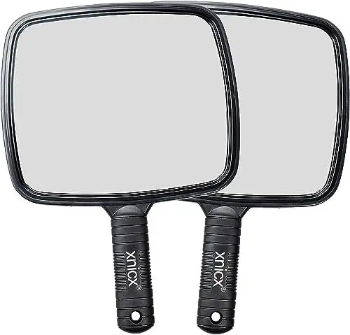 Produktbild: xnicx 2 Packungen Handspiegel,Professioneller Handspiegel mit Griff,Friseure Rasierspiegel Kosmetikspiegel,Reise Kleiner Handspiegels für Reisen Schminks Festival Essentials Schwarz,31cm X 20.1cm