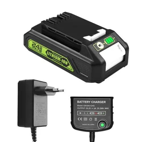 Produktbild: XNJTG 24V 3,5Ah Akku Ersatz für Greenworks mit Ladegerät Ersatz G24MC Kompatibel mit Greenworks 24V Akkus G24B2 G24B4