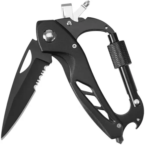 Produktbild: Xnourney 7in1 Multitool Karabiner, EDC Karabiner Schlüsselanhänger mit Flaschenöffner, Fensterbrecher und Schraubenzieher für Männer, Survival Ausrüstung für Outdoor Camping Wandern