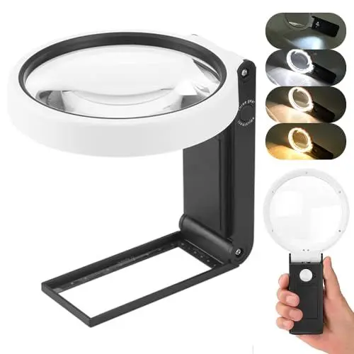 Produktbild: Xnourney Große 4,35 Zoll 10X 30X Lupe mit Licht und Ständer, Handheld Stehend LED beleuchtet Leselupe mit älterem Bett