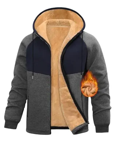 Produktbild: Xnova Herren Sweatjacke Hoodie mit Reißverschluss Winter, Gefütterte Kapuzenpullover Langarm Basic Kapuzenjacke Mantel, Warme Weicher Casual Sport Zip Sweatshirt Jacke mit Kapuze (Blau, L)