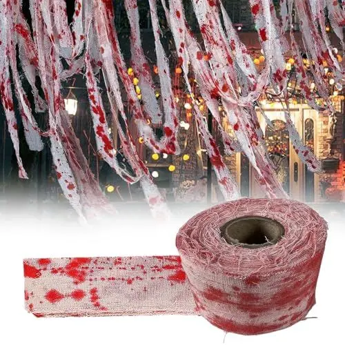 Produktbild: XoeLLe 10M Halloween Deko, Gruselig Halloween-Requisiten, Halloween Blutig, Halloween Blutige Gaze für Halloween Türen, Wände Dekoration, Make-up-Requisiten, Cosplay, Spukhaus DIY Dekoration