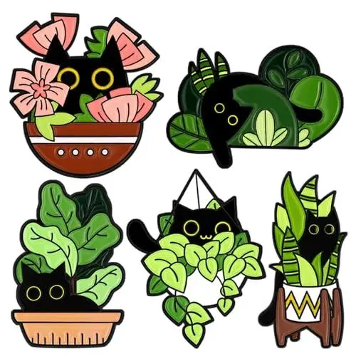 Produktbild: XoeLLe 5 Stücke Brosche Emaille Brosche Pin, Knöpfe Schwarze Katzenbrosche Broschen für Kleidung, Anstecker Pin Cute Design Pin für Rucksack Kleidung Zubehör Anime Schmuck Geschenk für Freunde