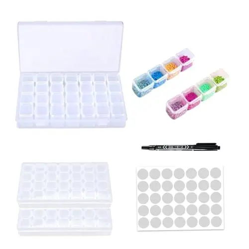Produktbild: XoeLLe Diamond Painting Aufbewahrungsbox, 2 Pack 28 Fächer Diamond Painting Zubehör Boxen Sortierbox Diamond Organizer Aufbewahrung, Schmuck, Kleine Perlen, Ohrringe, Glitzer & Stickerei