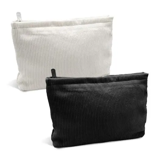 Produktbild: XoeLLe Kosmetiktasche Klein 2 Stück Kleine Kosmetiktasche für Frauen Kordsamt-Kosmetiktasche Kleine Make up Tasche Kulturtasche mit Reißverschluss Travel Cosmetic Organizer (Schwarz+Weiß)