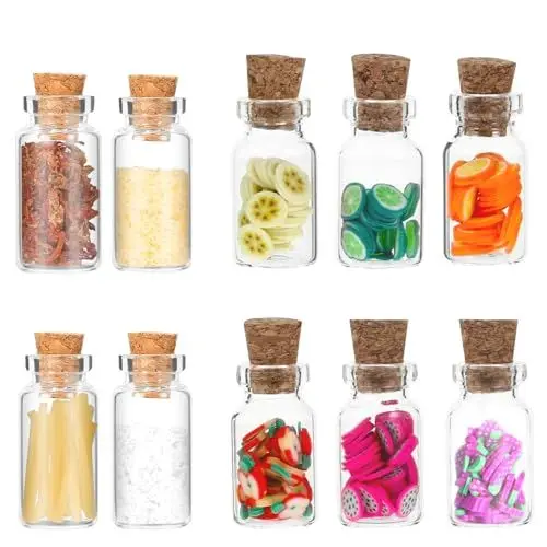 Produktbild: XoeLLe Miniatur Puppenhaus Zubehör, 10Stück Wichtel Zubehör Miniatur Gewürzglas Glas Obst Puppenhaus Küchengewürz Geschirr 1/12 Miniatur Puppenhaus Zubehör Puppenhaus Küche Zubehör Küche
